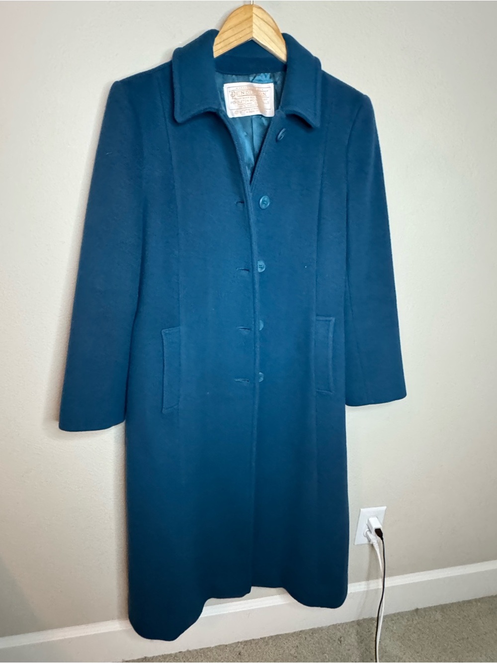 Vintage Pendleton Blue Teal Long Wool Coat Size 8 Made USA Full Length